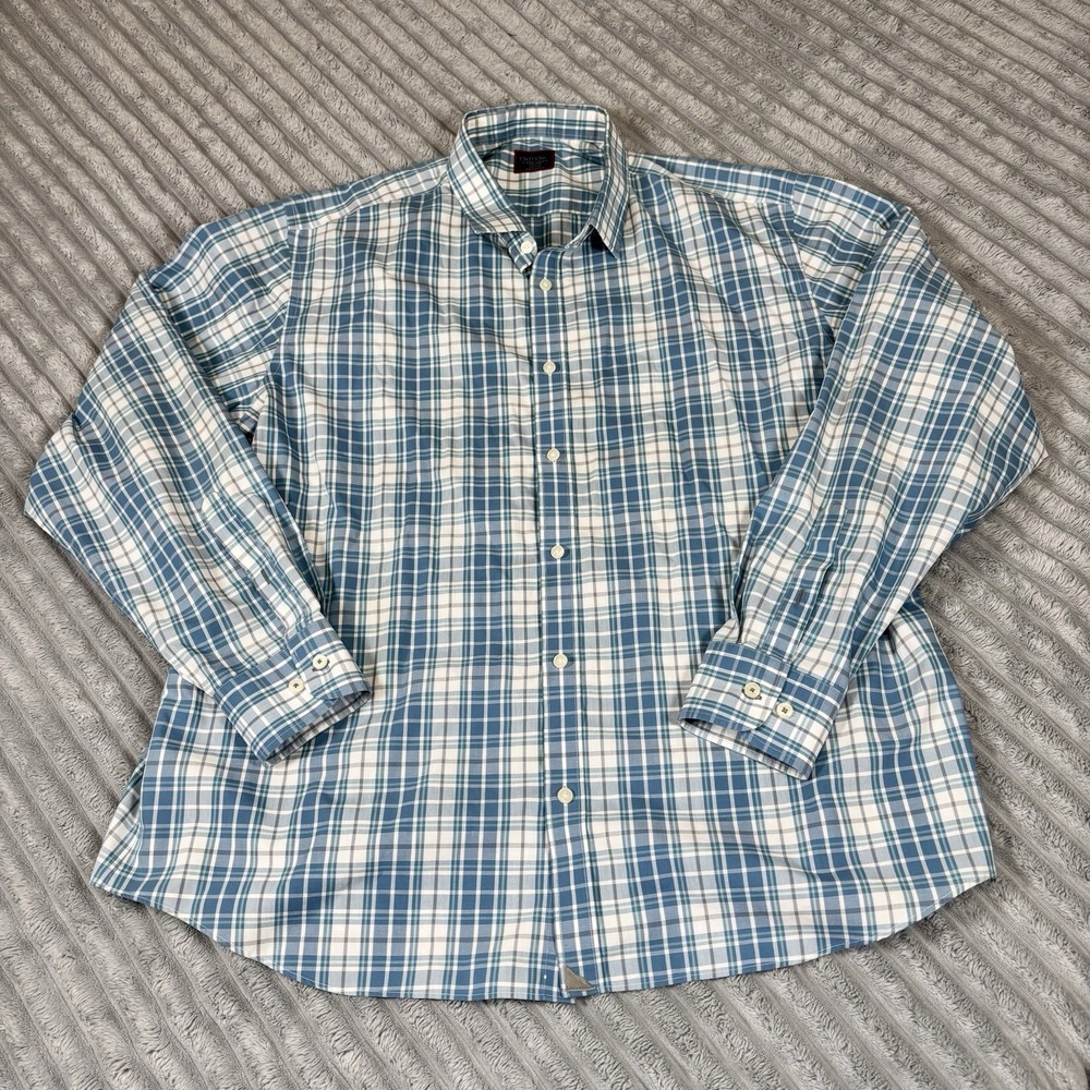 UNTUCKit Maxville‎ Blue Plaid Wrinkle Free Long Sleeve Button Up Shirt Men's 3XL